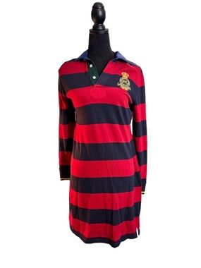 Ralph Lauren Red & Navy Striped Long-Sleeve Polo Dress